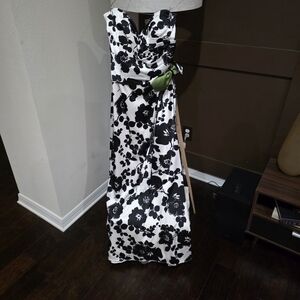 Dessy Collection Strapless Black and White Floral Dress